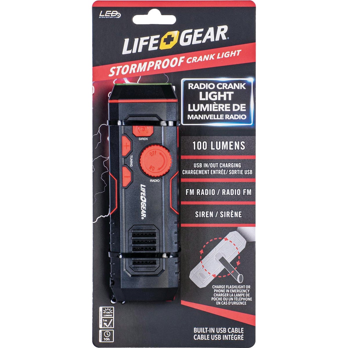 Life Gear Storm Proof LED 100 Lm. Crank Emergency Light and Radio 861231