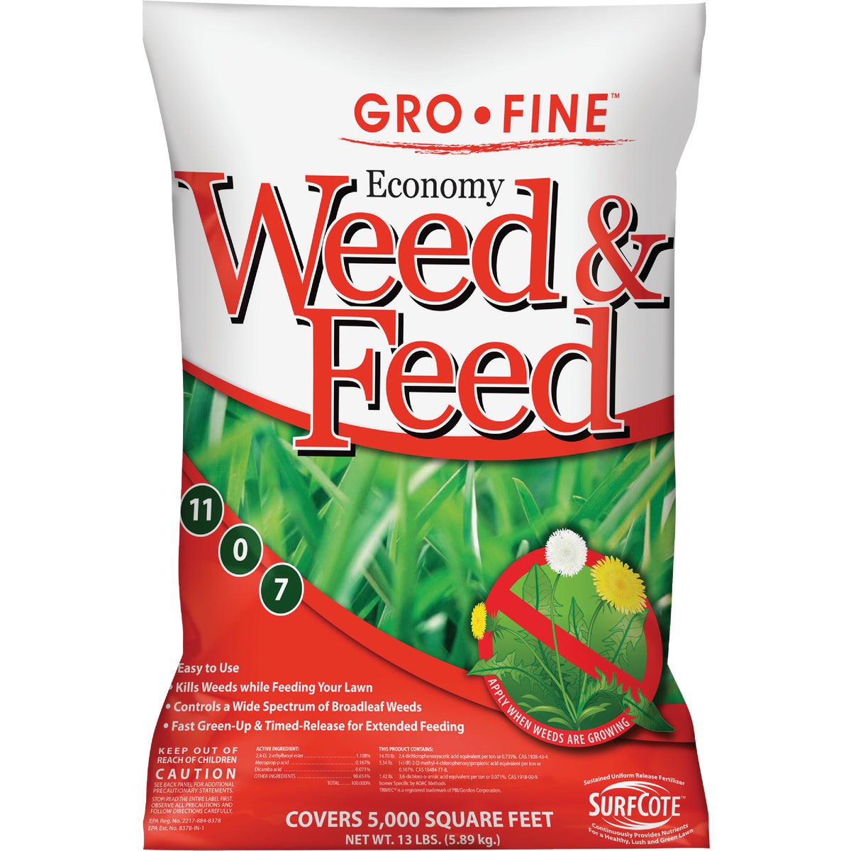 GF23279 Gro-Fine Economy Weed & Feed Lawn Fertilizer with Weed Killer