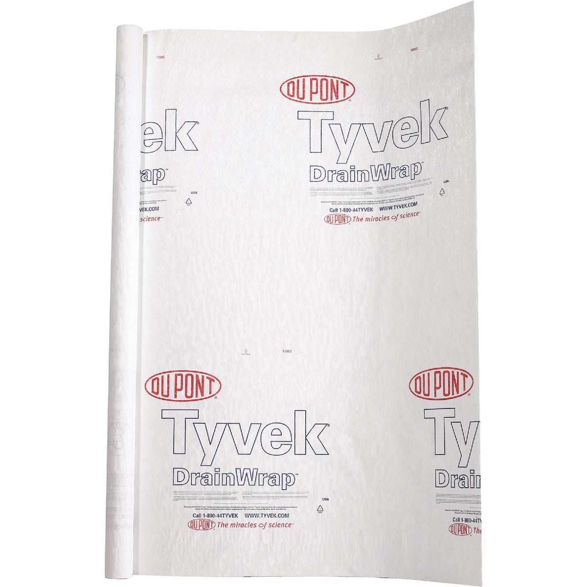 Item 100549, Dupont Tyvek DrainWrap house wrap is a vertically-grooved surface that 