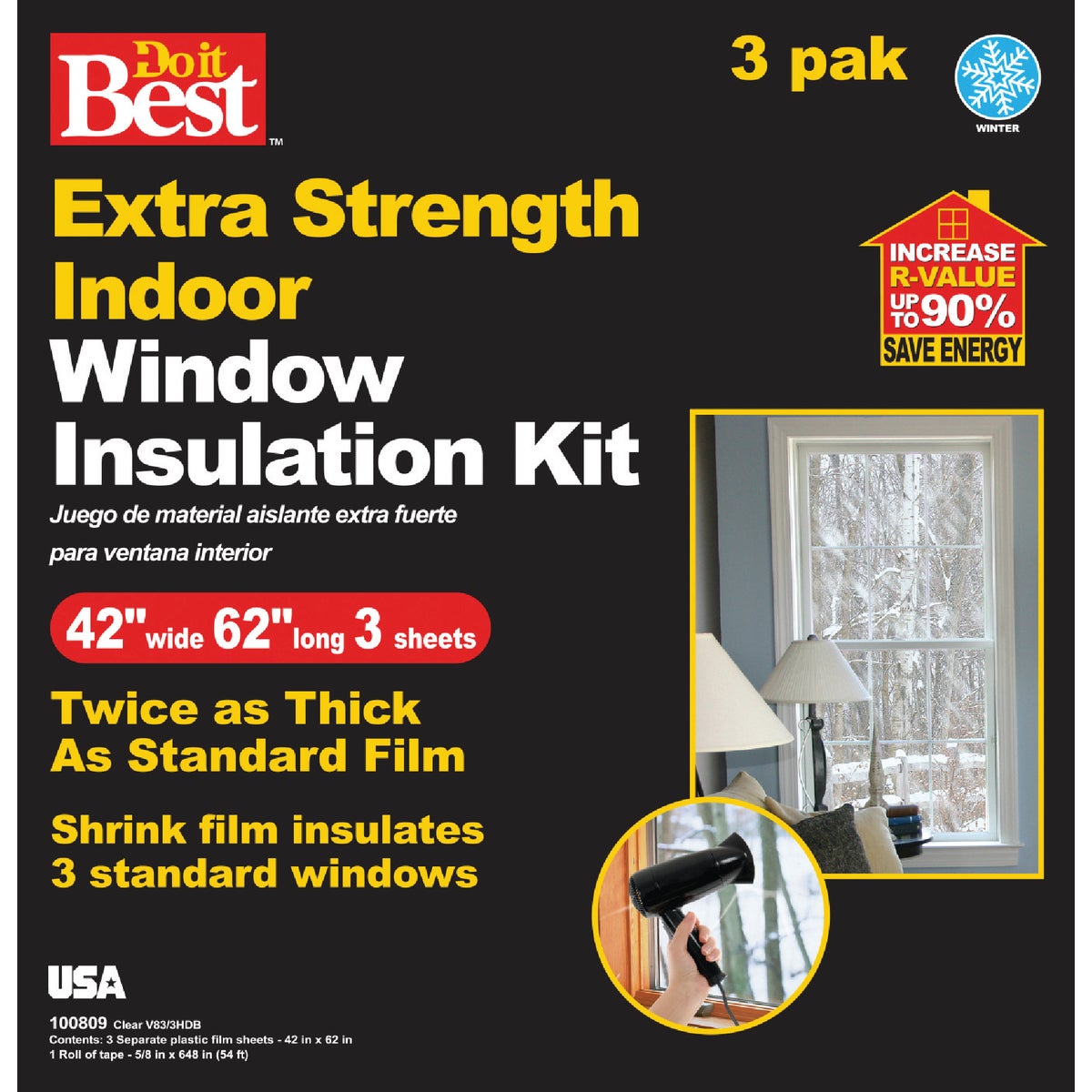 Item 100809, This Do it Best extra strength indoor window insulation kit is twice as 