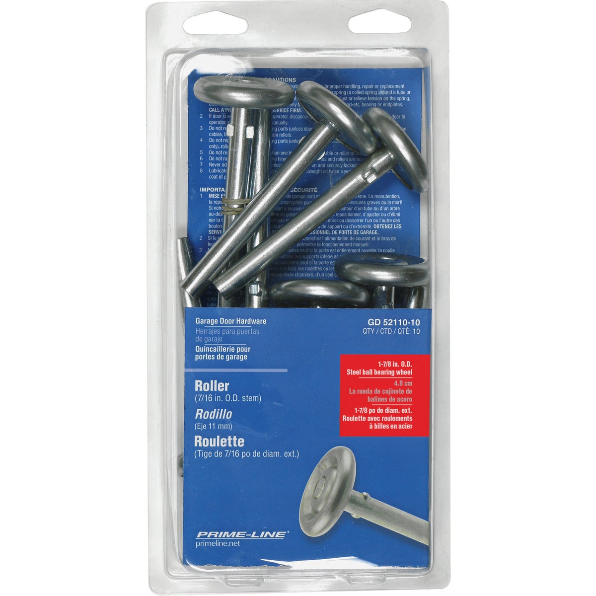 Item 105380, Garage door rollers are constructed from steel.