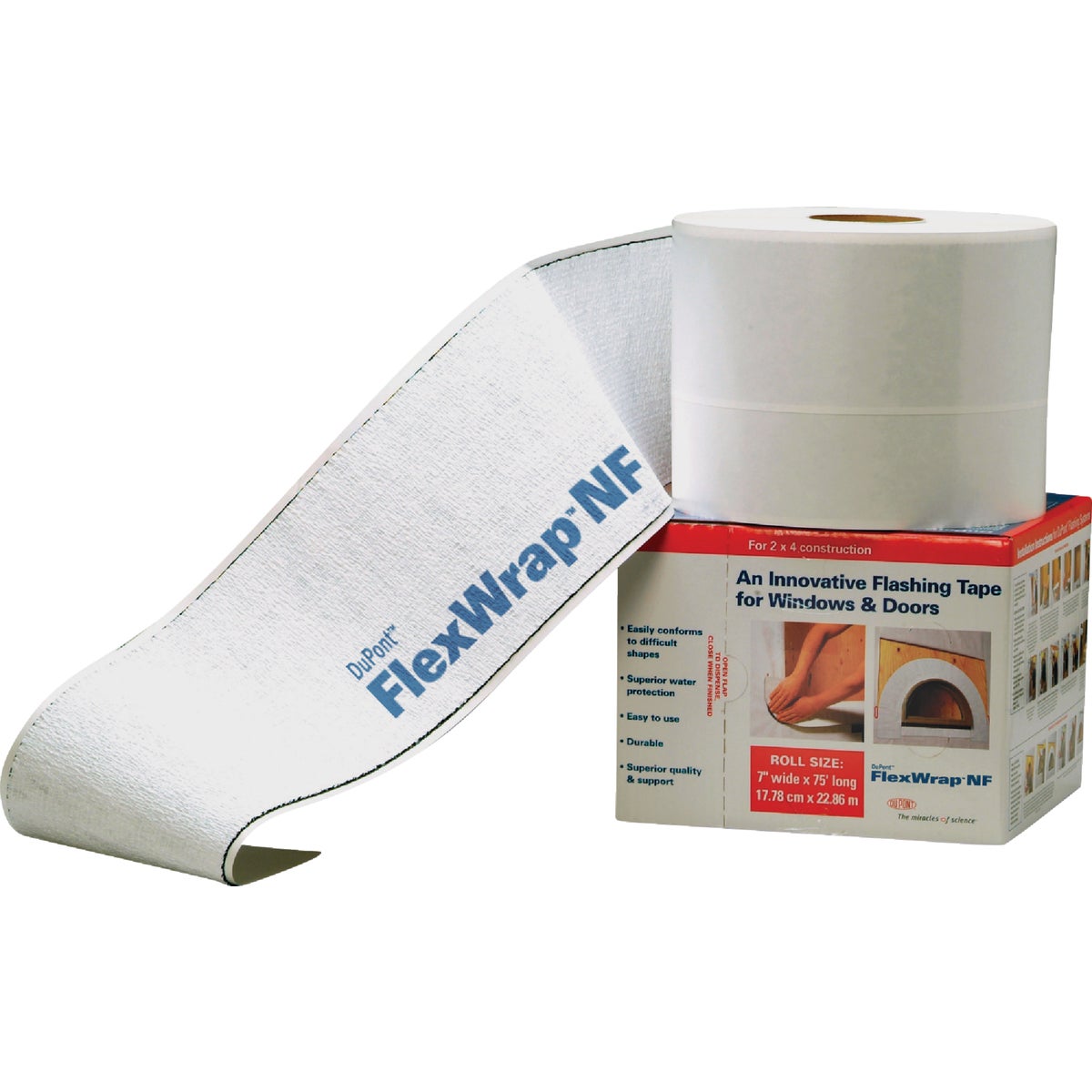 Item 107670, DuPont FlexWrap NF is a premium performance, extendable self-adhered 