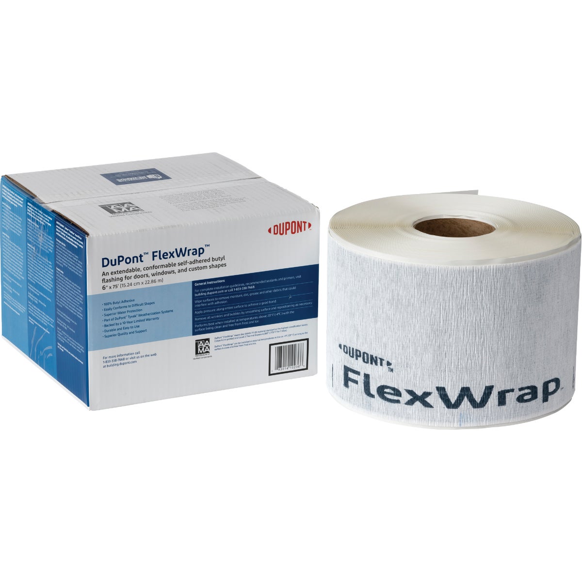 Item 107670, DuPont FlexWrap is a premium performance, extendable self-adhered flashing 