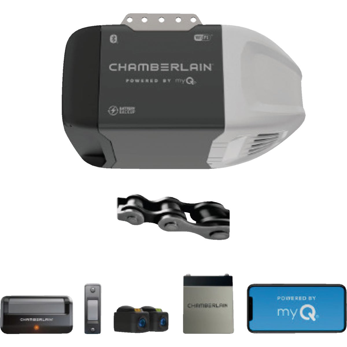 Item 109555, Chamberlain is the most trusted brand of garage door openers, designed with