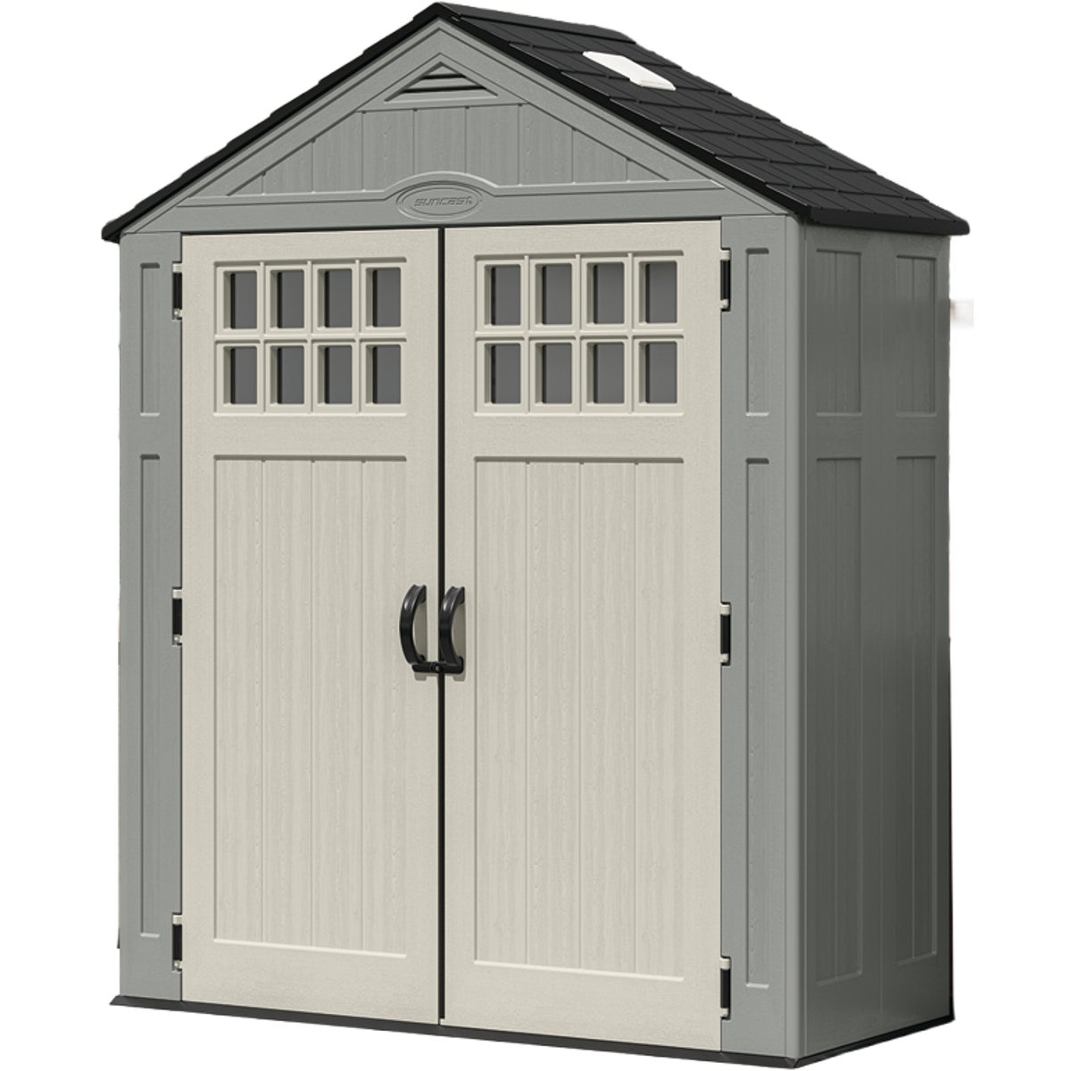 Item 115574, This compact Everett storage shed by Suncast is perfect for storing away 