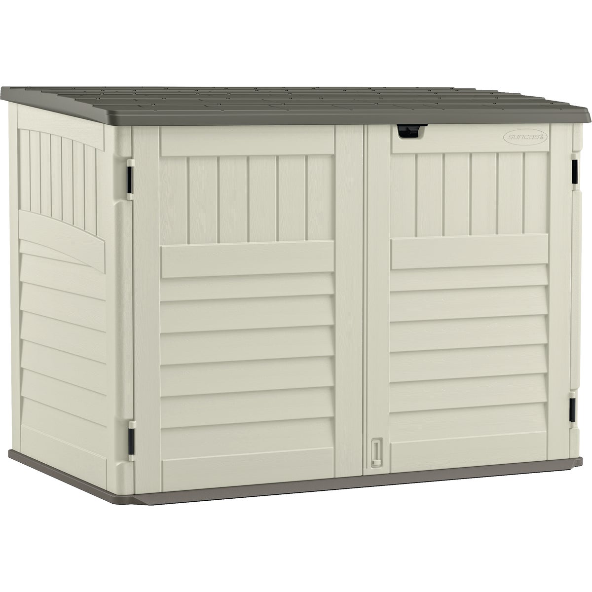 Item 159387, The Stow-Away Horizontal Shed is perfect for storing garbage cans and 