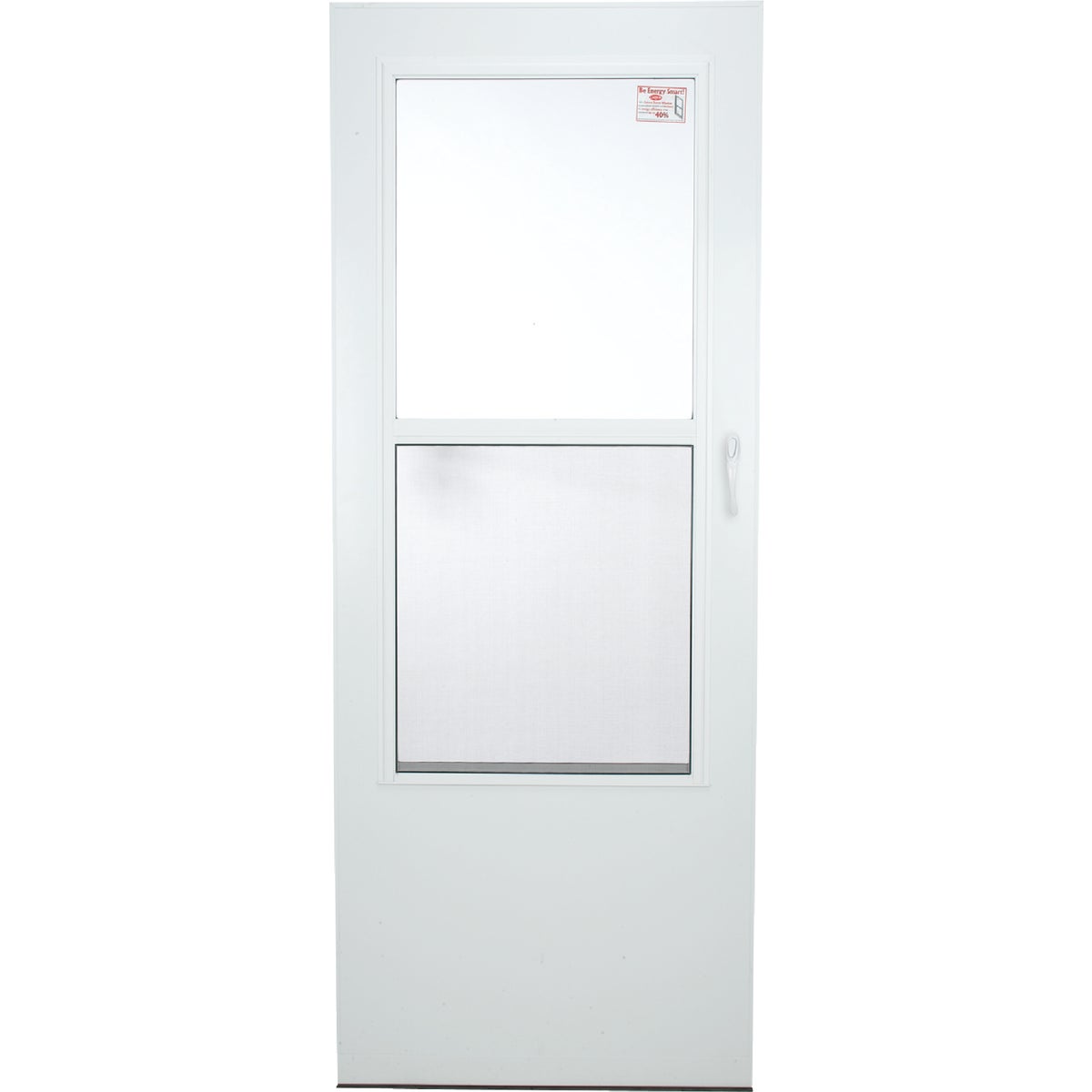 Item 160121, 1-inch reversible, maintenance-free, aluminum clad storm door with solid 