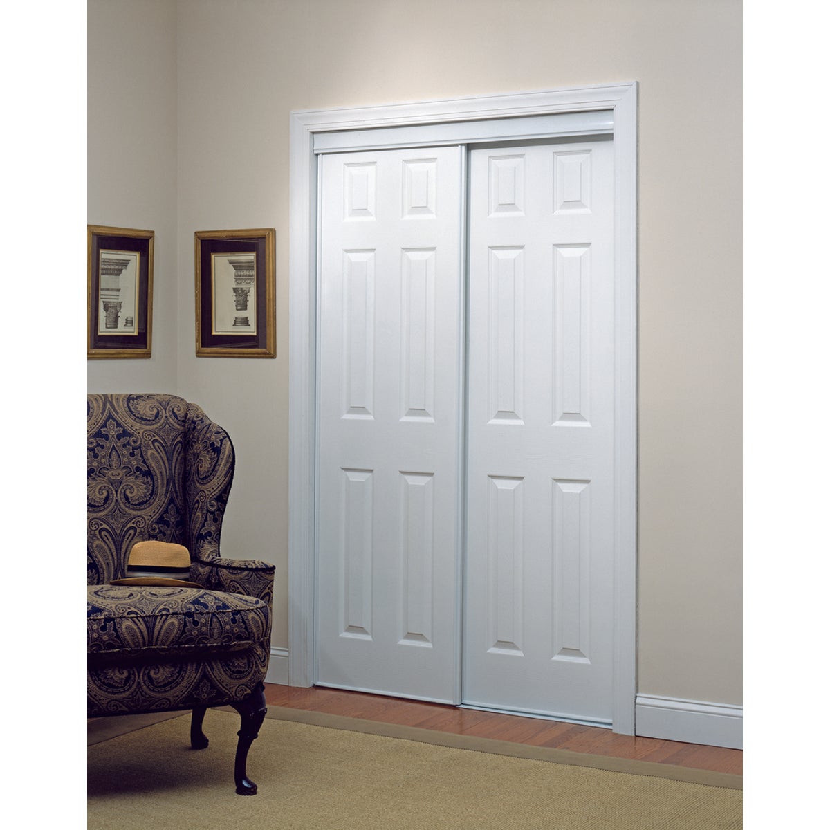 Item 164707, 106 series 6-panel bypass vinyl clad doors have all the appearance of a 