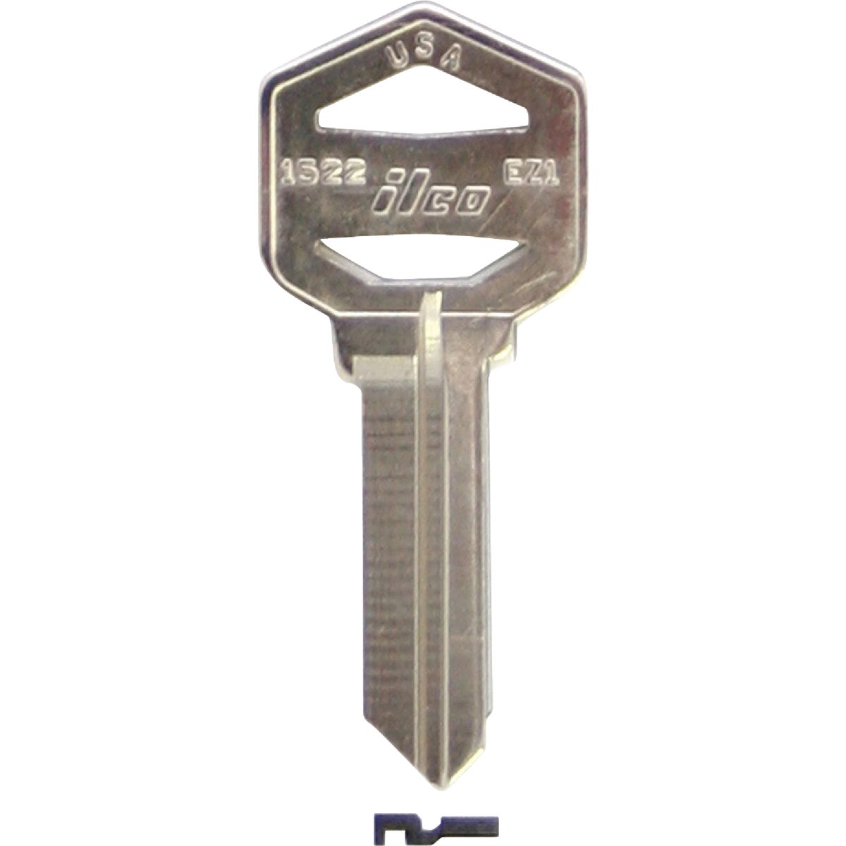 Item 200549, Nickel-plated key blank. When you order one, you will receive 10 keys.