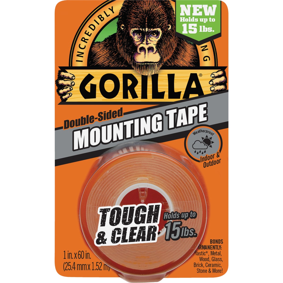 Item 200597, Gorilla Mounting Tape is a double-sided tape that mounts in an instant, for