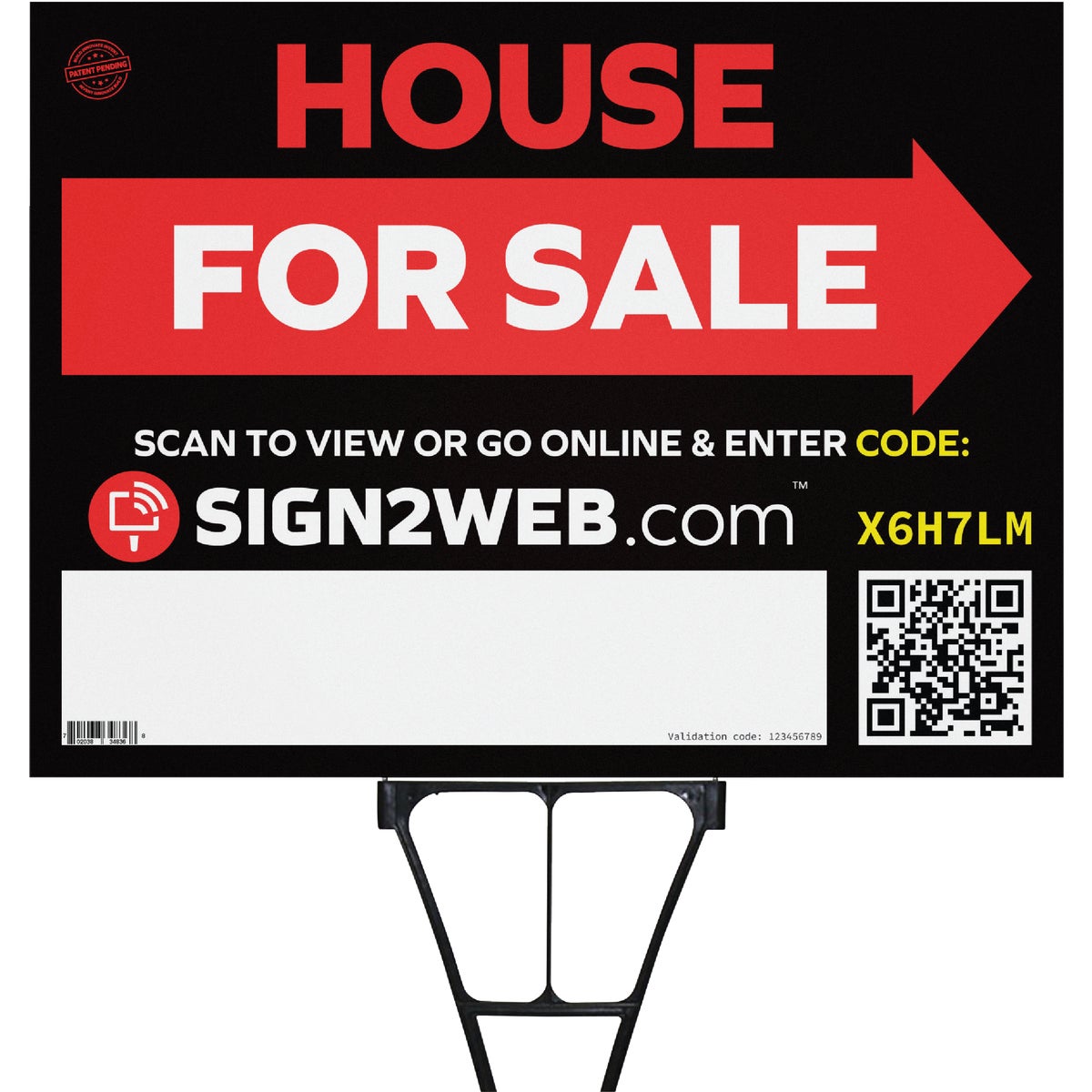 Item 201524, Double-sided web enabled House For Sale with arrow sign showcases your sale