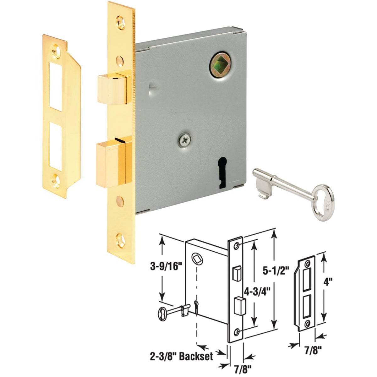 Item 202649, Brass mortise lock. 2-3/8" backset.