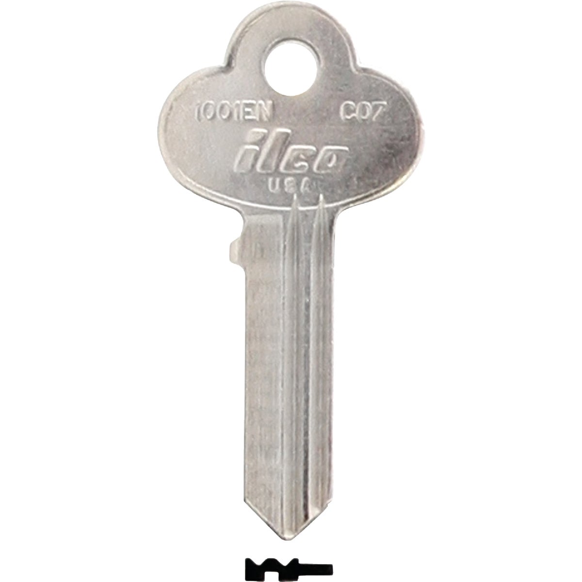 Item 203130, Nickel-plated key blank. When you order one, you will receive 10 keys.
