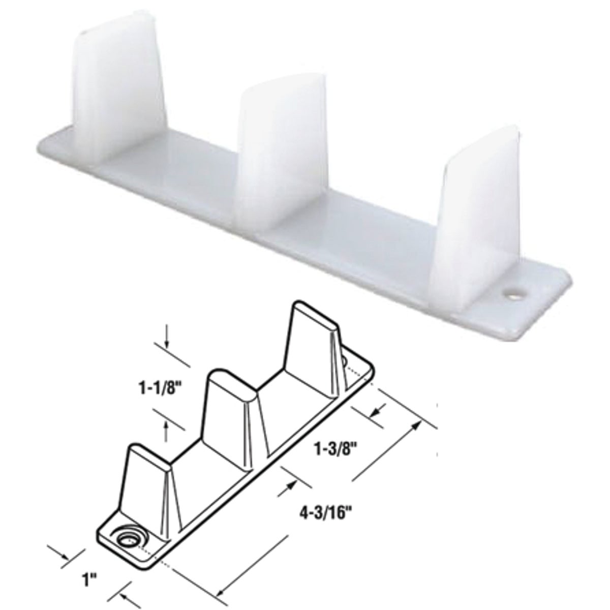 Item 204358, Bottom mount floor guide for use on by-pass wardrobe door.
