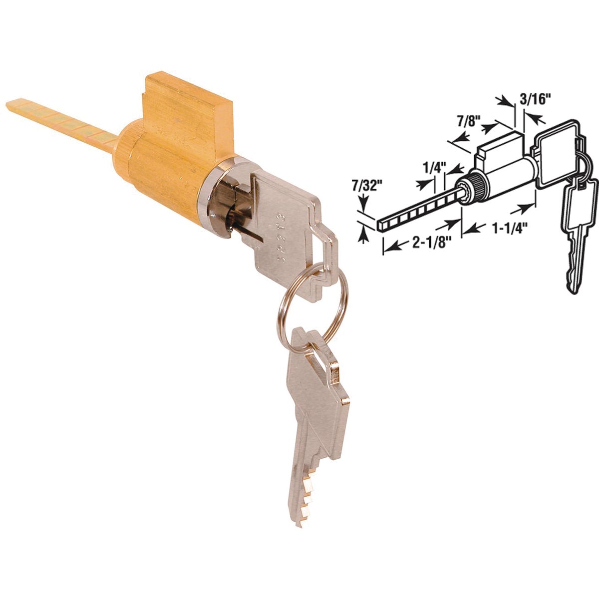 Item 206865, Sliding glass door keyed cylinder lock. 5-pin tumbler lock with 2 keys.