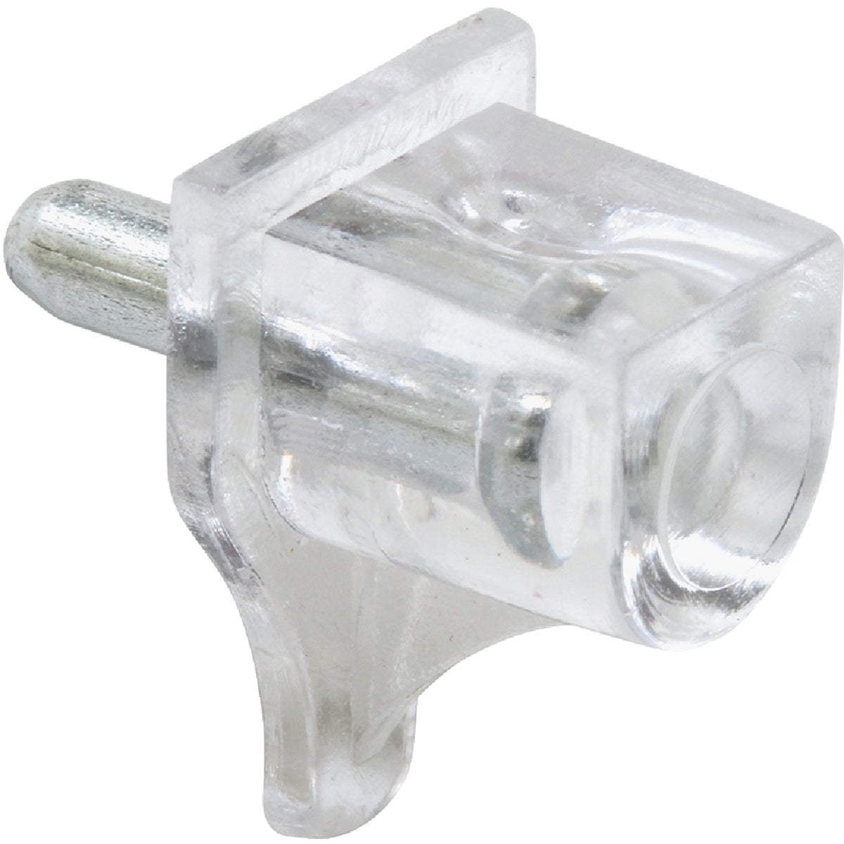 Item 208132, Metal support stem is 3/16 In. diameter. Color: Clear with metal stem.