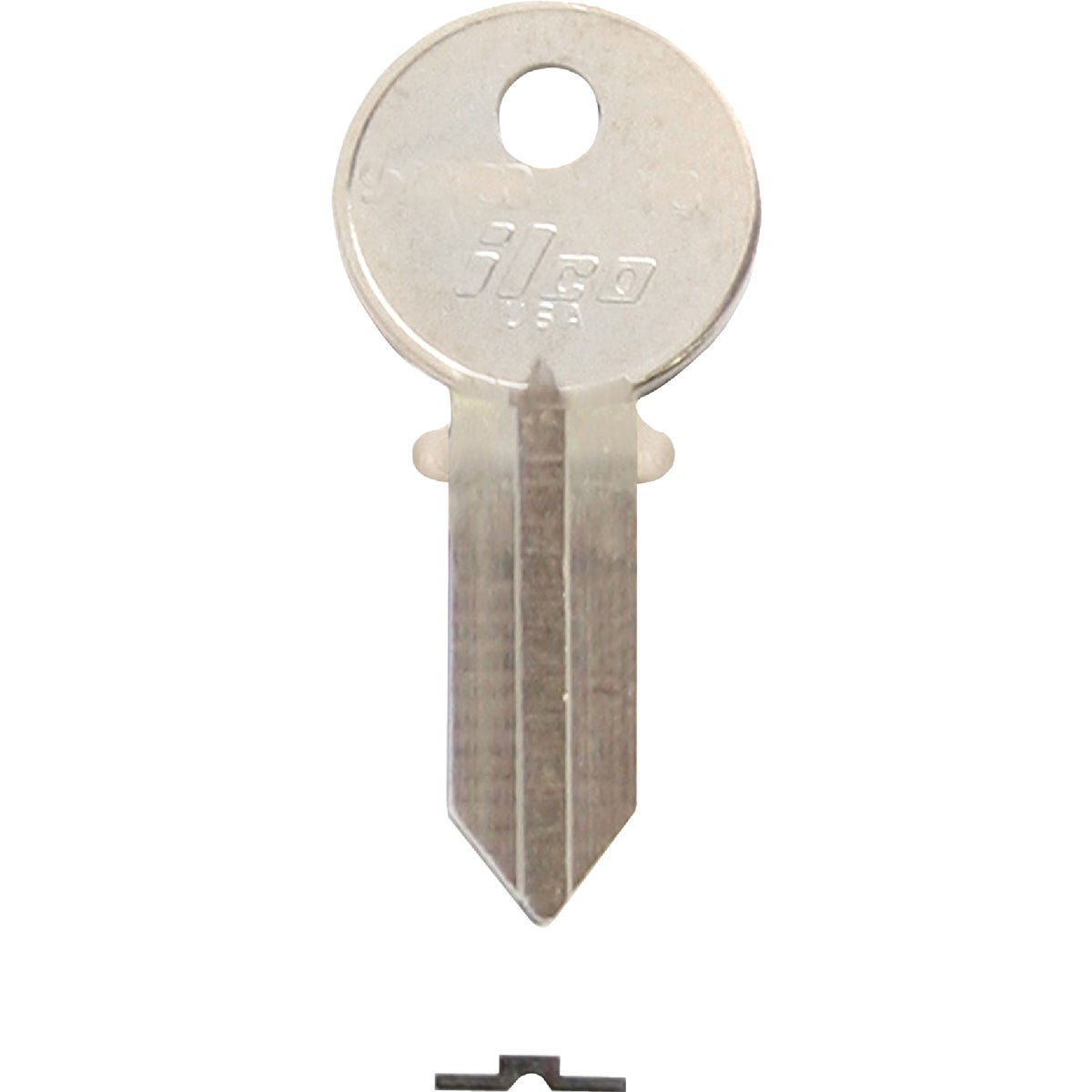 Item 212229, Nickel-plated key blank. When you order one, you will receive 10 keys.