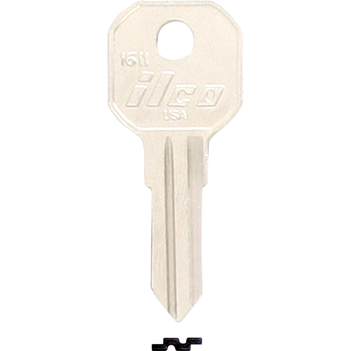 Item 212969, Nickel-plated key blank. When you order one, you will receive 10 keys.