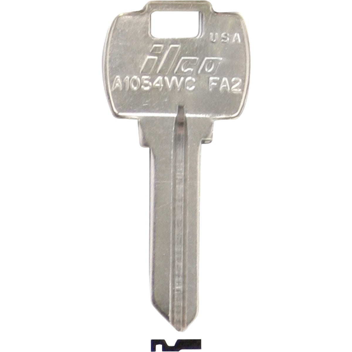 Item 218383, Nickel-plated key blank. When you order one, you will receive 10 keys.