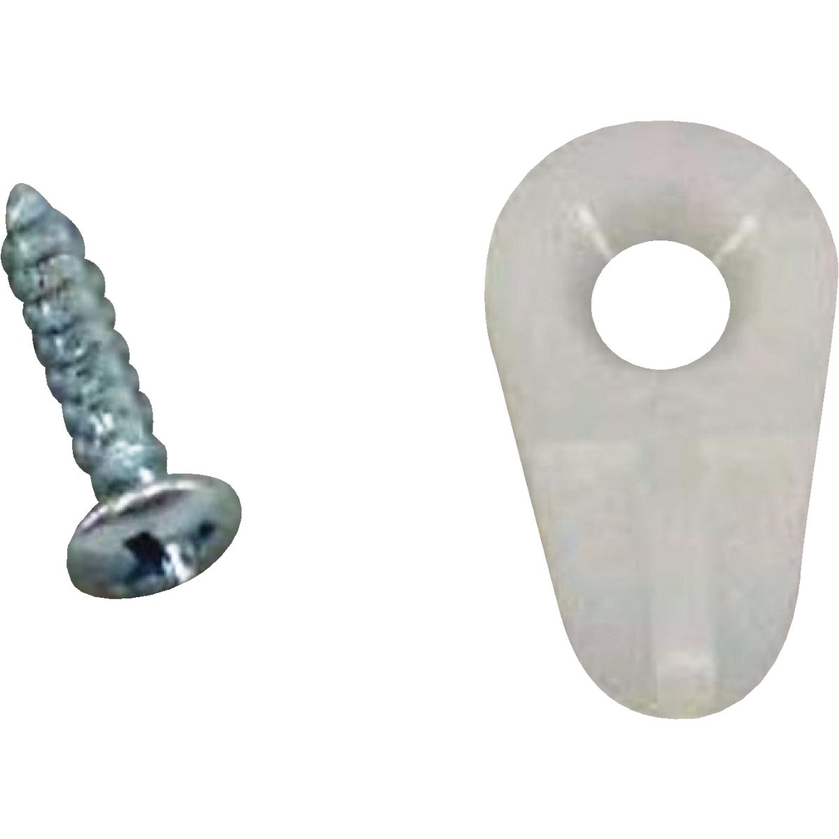 Item 220485, White nylon storm and screen clips with screws for flush mounting screen ad