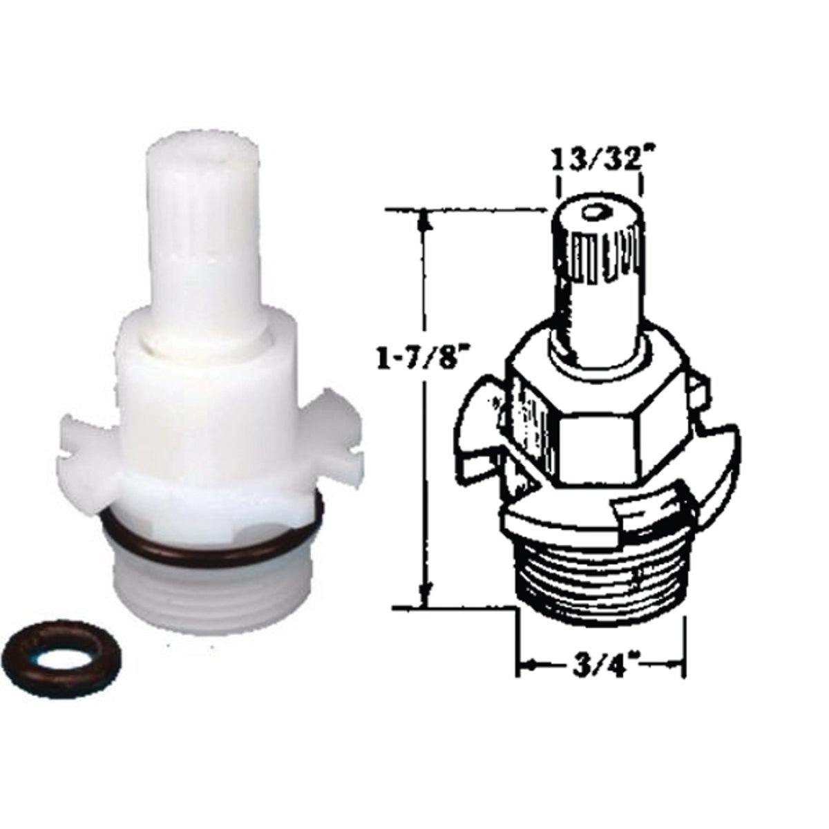 Item 220639, Faucet stem for Utopia washerless tub and shower faucet - hot or cold.