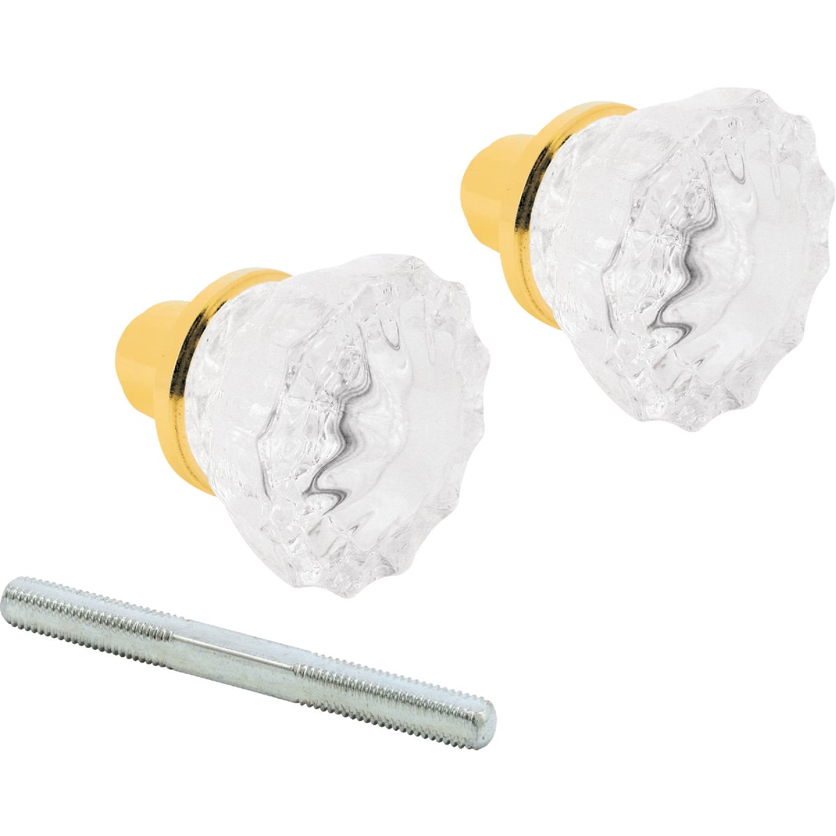 Item 224324, Crystal knob with spindle and screws. Visual pack.