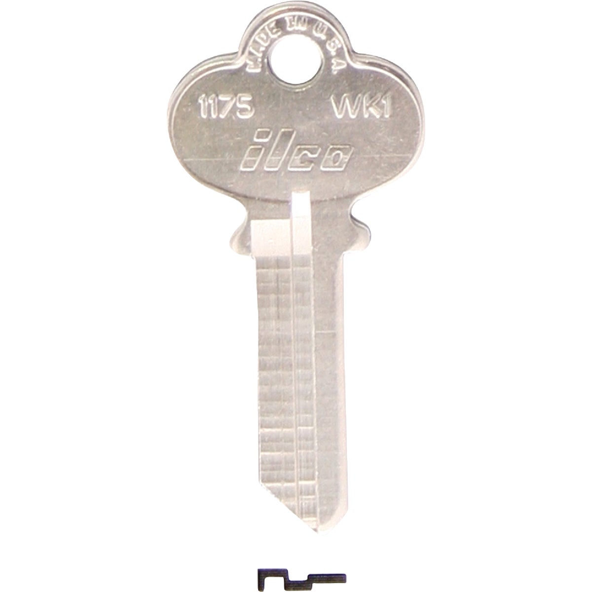 Item 235686, Nickel-plated key blank. When you order one, you will receive 10 keys.