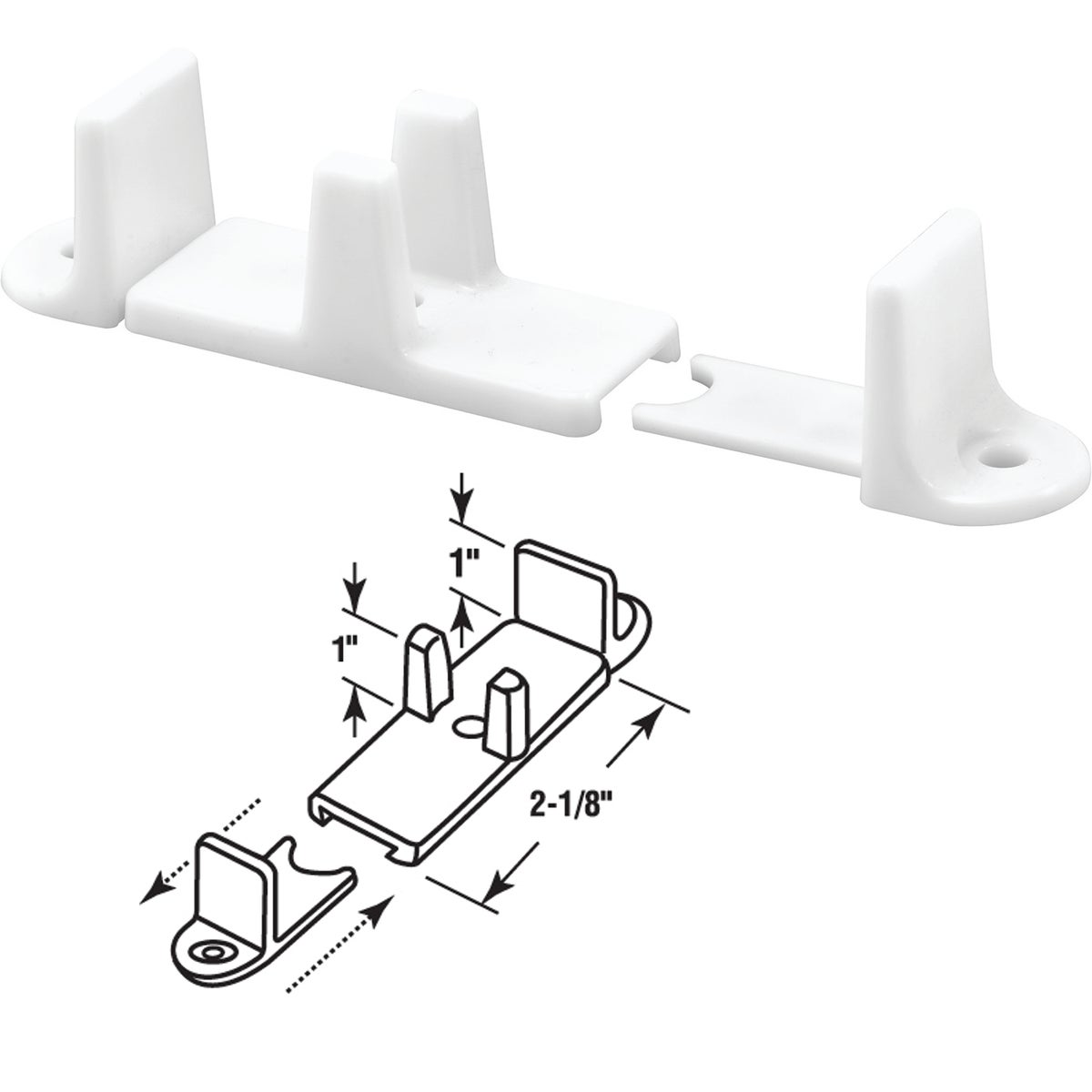 Item 236748, Nylon 3-piece adjustable floor guide for by-passing doors.