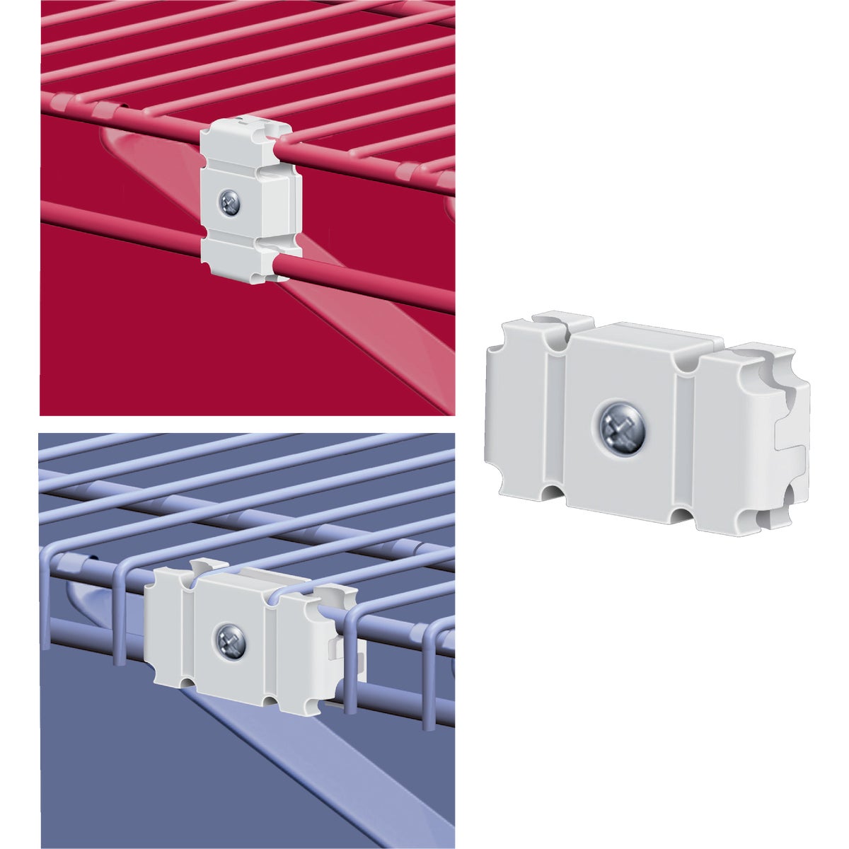 Item 238692, Wire shelf joiner supports the joining of two wire shelves together.