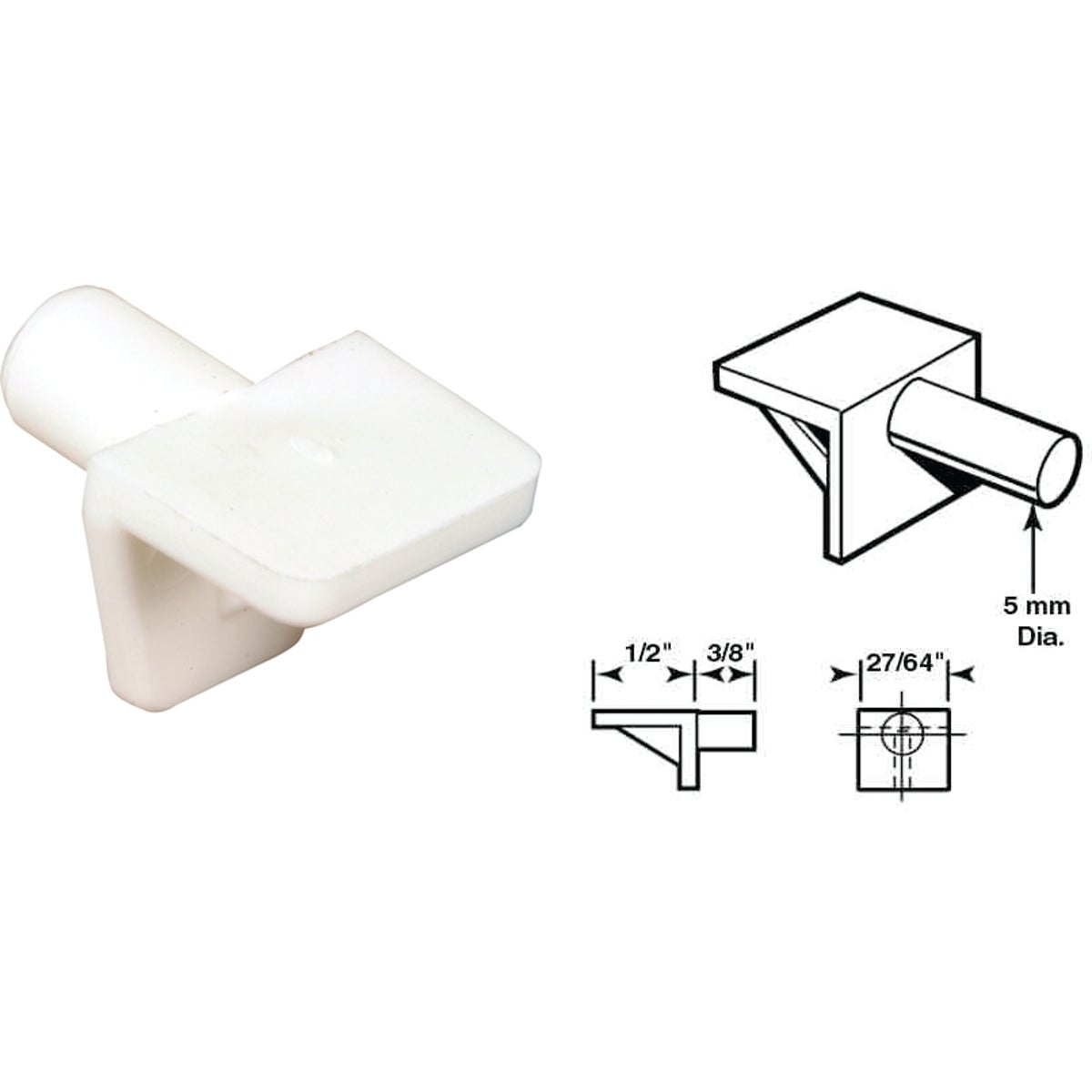 Item 259454, White plastic mini style shelf support pegs frequently used in stereo and 