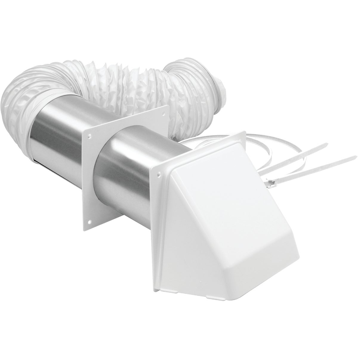 Item 260608, Wall ducting kit includes flexible vinyl hose, tailpiece, 4 In.