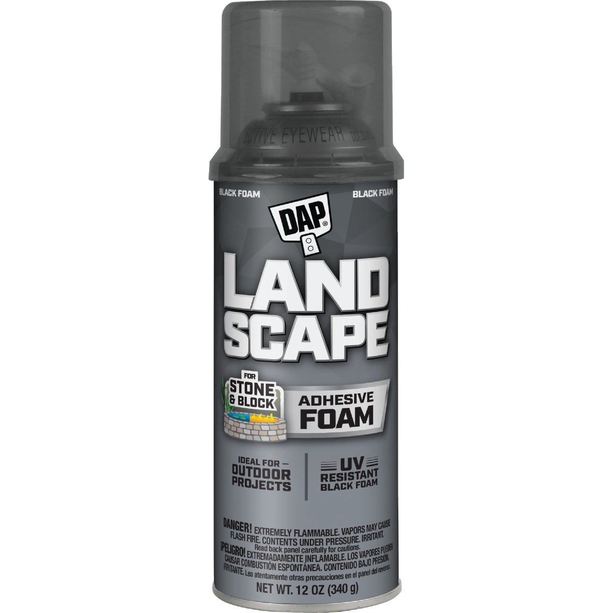 Item 261228, Black one-component foam formulated to retain its color and blend naturally
