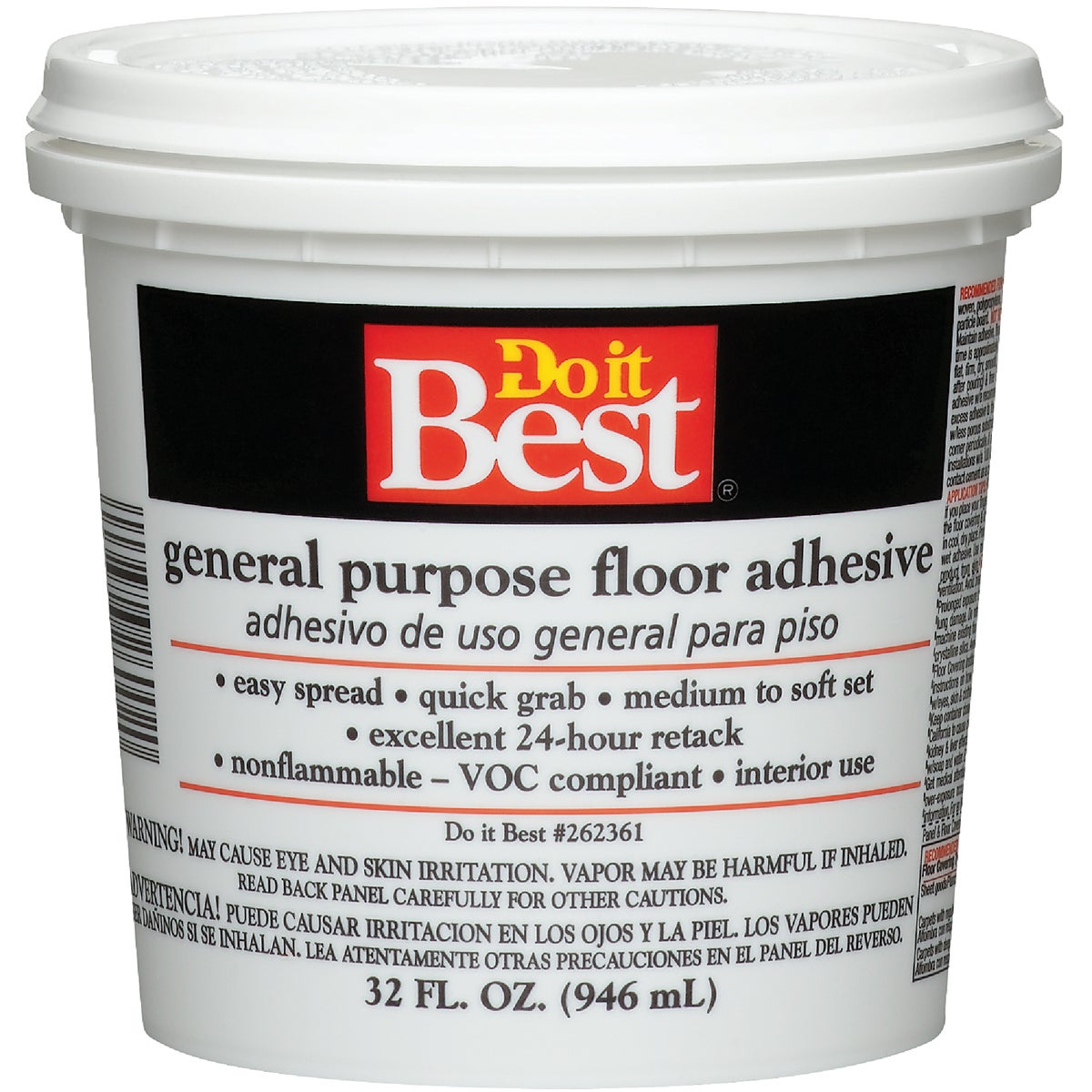 Item 262361, Versatile indoor flooring adhesive. Water-resistant.