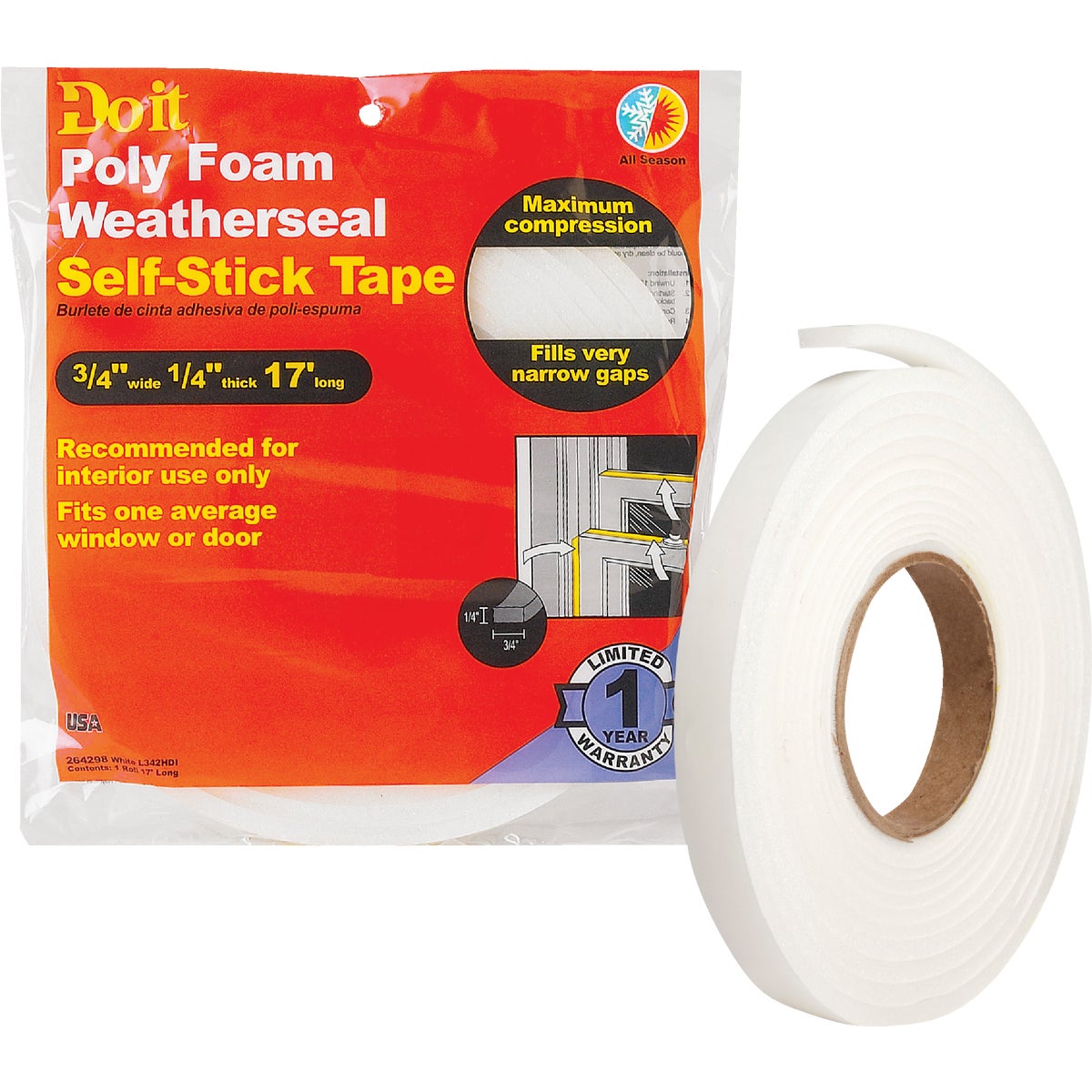Item 264298, This Do it Poly Foam Weatherseal Tape is a highly compressible self-stick 