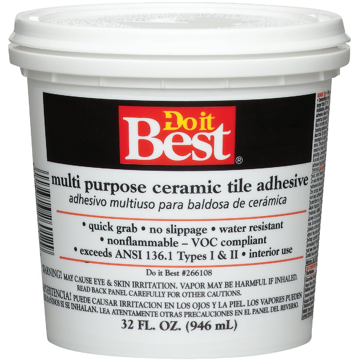Item 266108, For installation of ceramic and mosaic tile on floors and walls.
