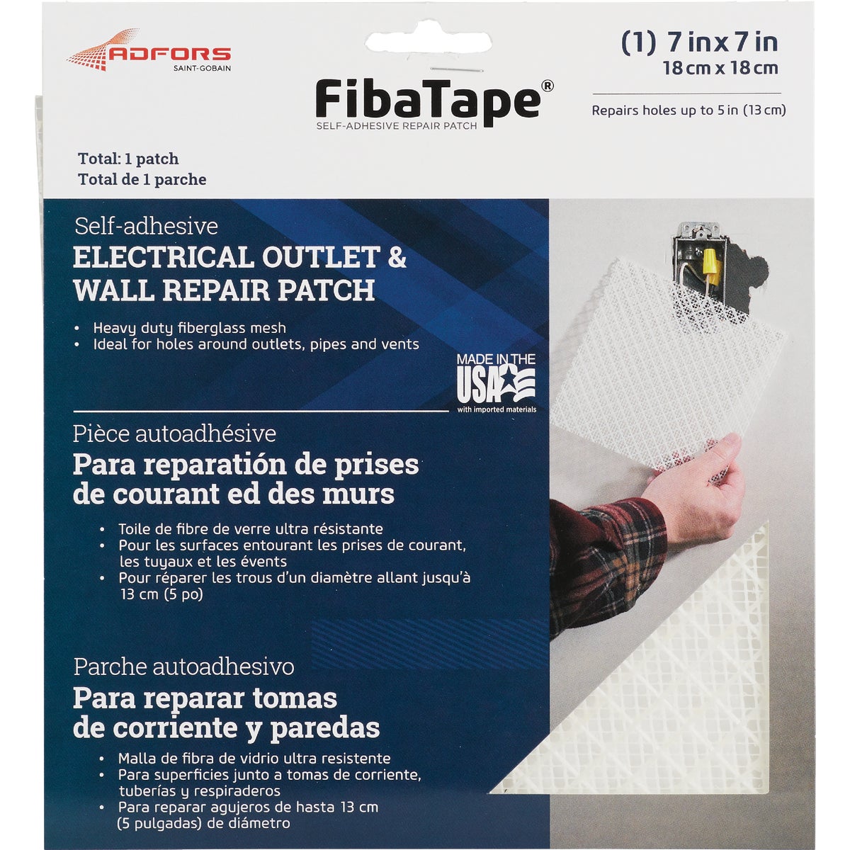 Item 272225, 7 In. x 7 In. electrical outlet and wall repair patch.