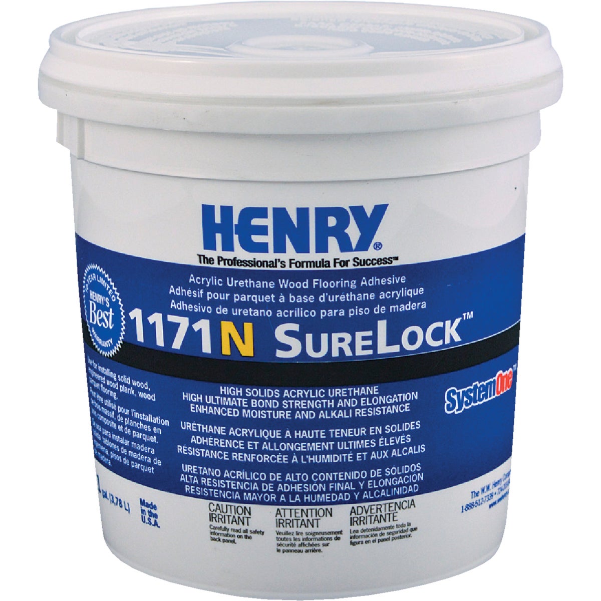 Item 276356, Henry 117IN Surelock Acrylic Urethane Wood Flooring Adhesive.