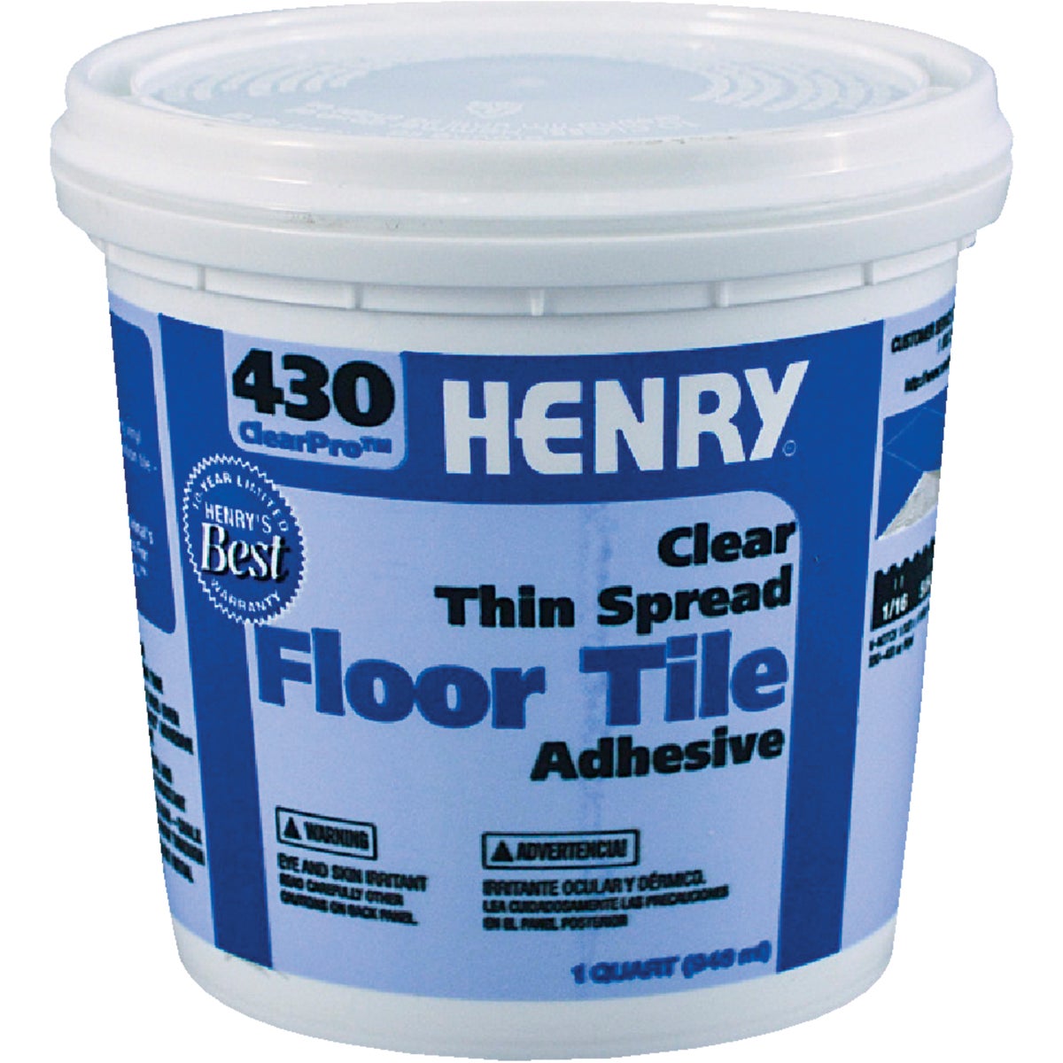 Item 276427, Henry 430 ClearPro is a premium clear thin-spread adhesive designed to 