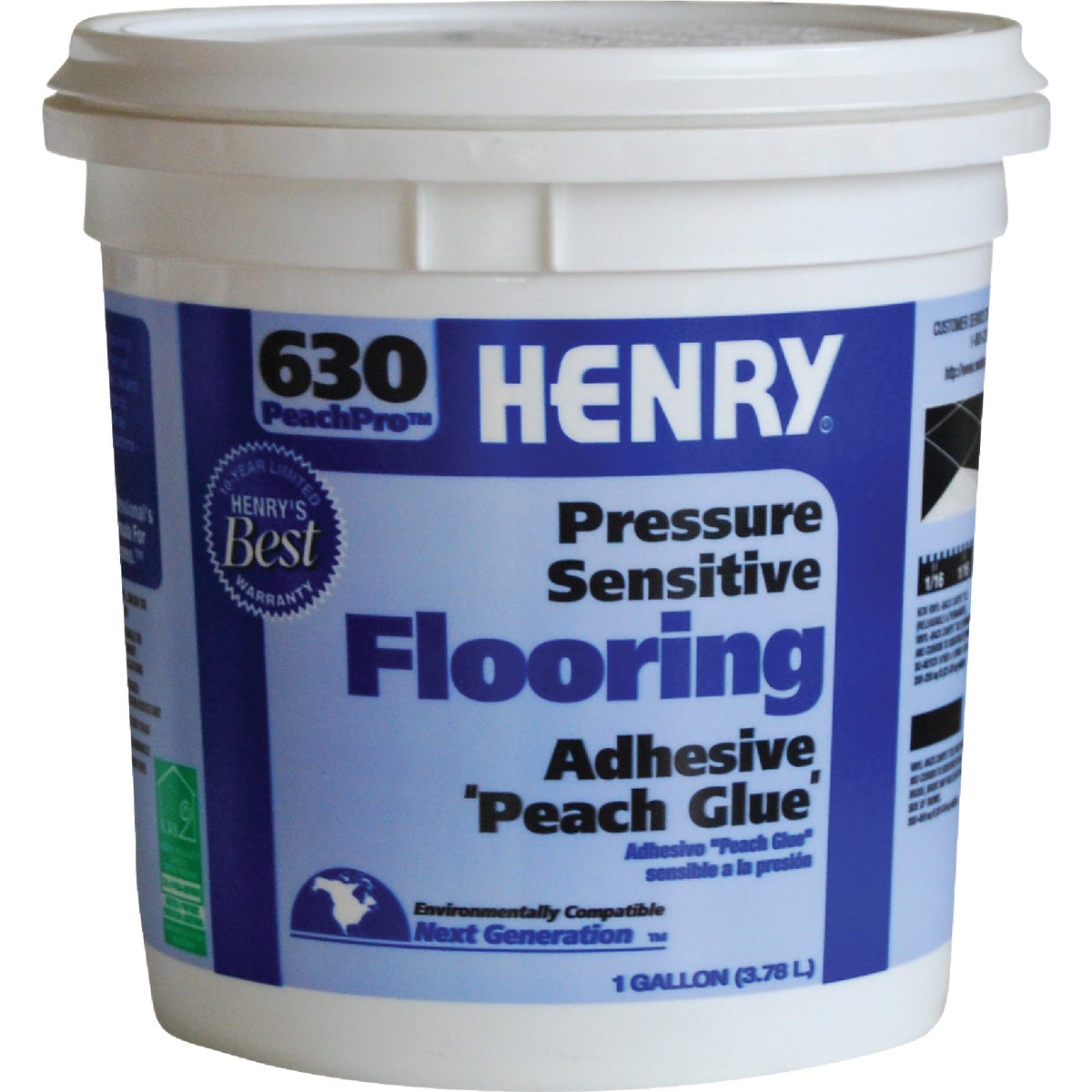 Item 276490, Henry 630 pressure sensitive peach glue flooring adhesive.