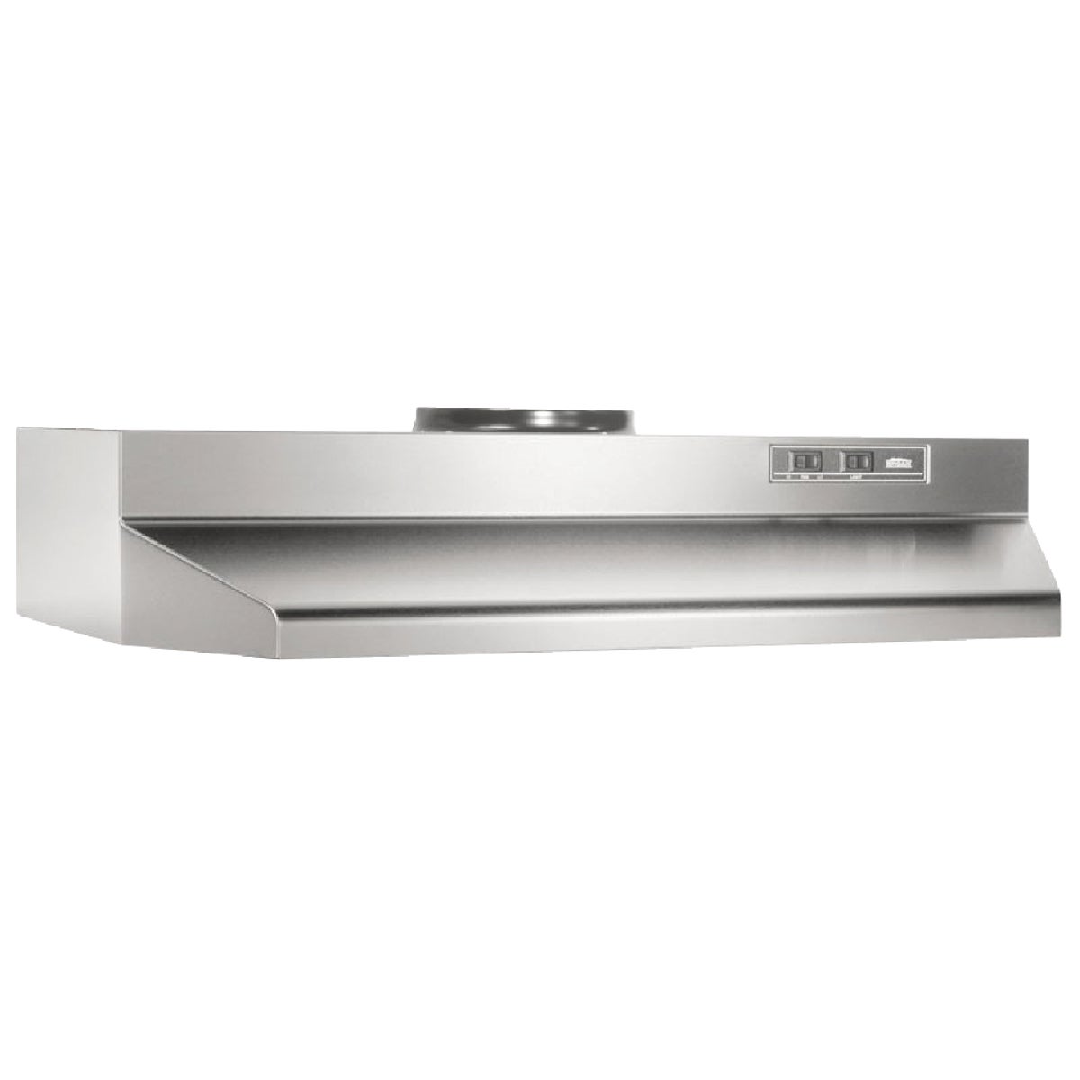 Item 281212, Contemporary style 4-way convertible range hood. Installs ducted 3-1/4 In.