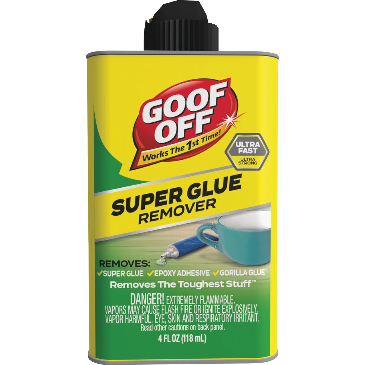 Item 300269, Goof Off super glue remover removes all three types of super glue 