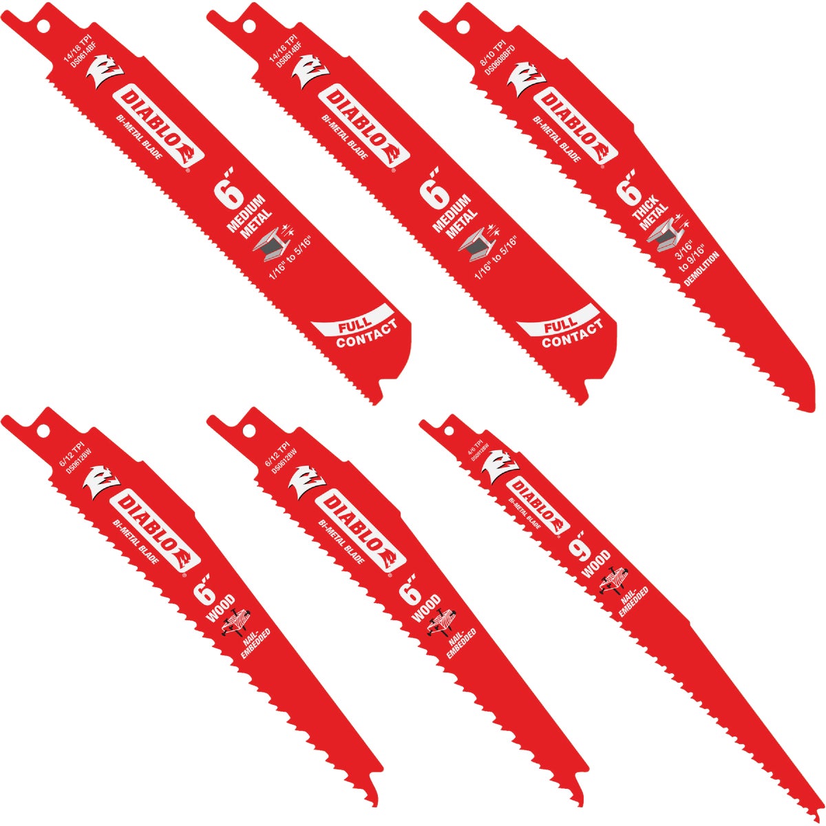 Item 300982, Diablo's 6-piece demolition reciprocating saw blade set brings together two