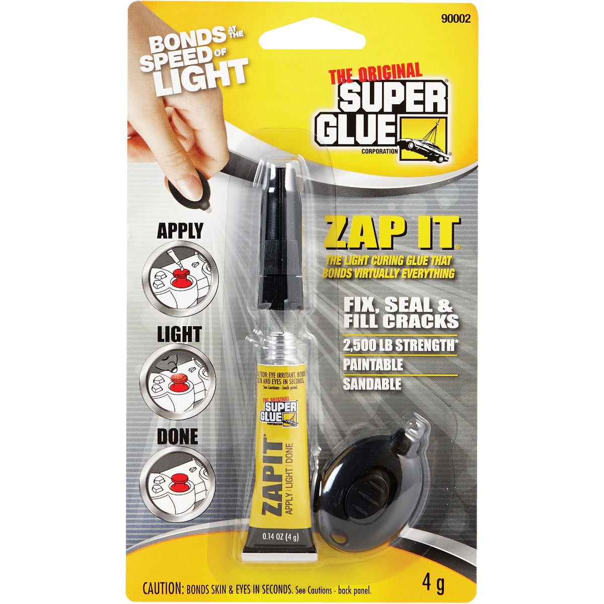 Item 301181, ZAP IT is the light curing glue that bonds virtually everything.