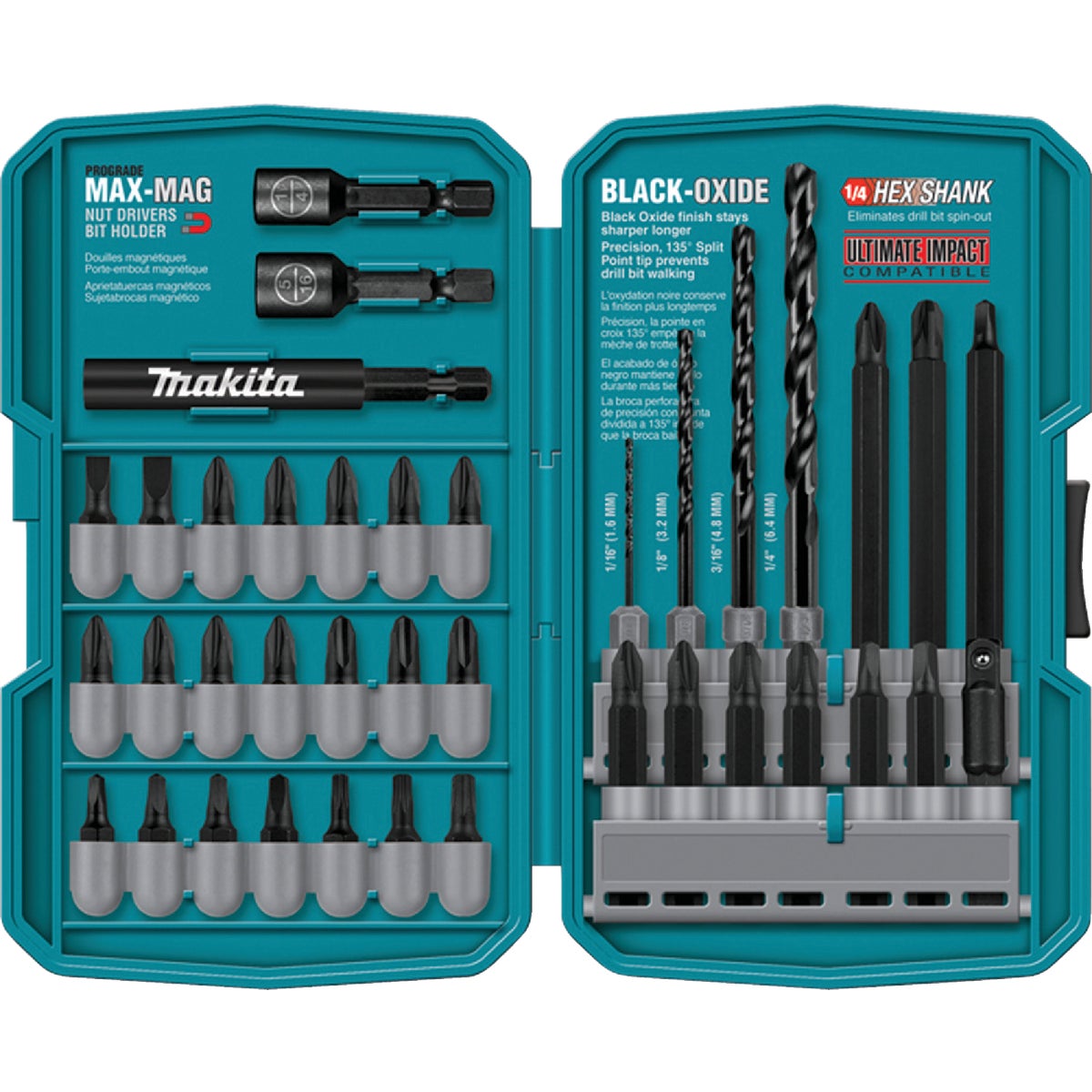 Item 301315, Set features the most popular sizes of screwdriving bits, drill bits and 