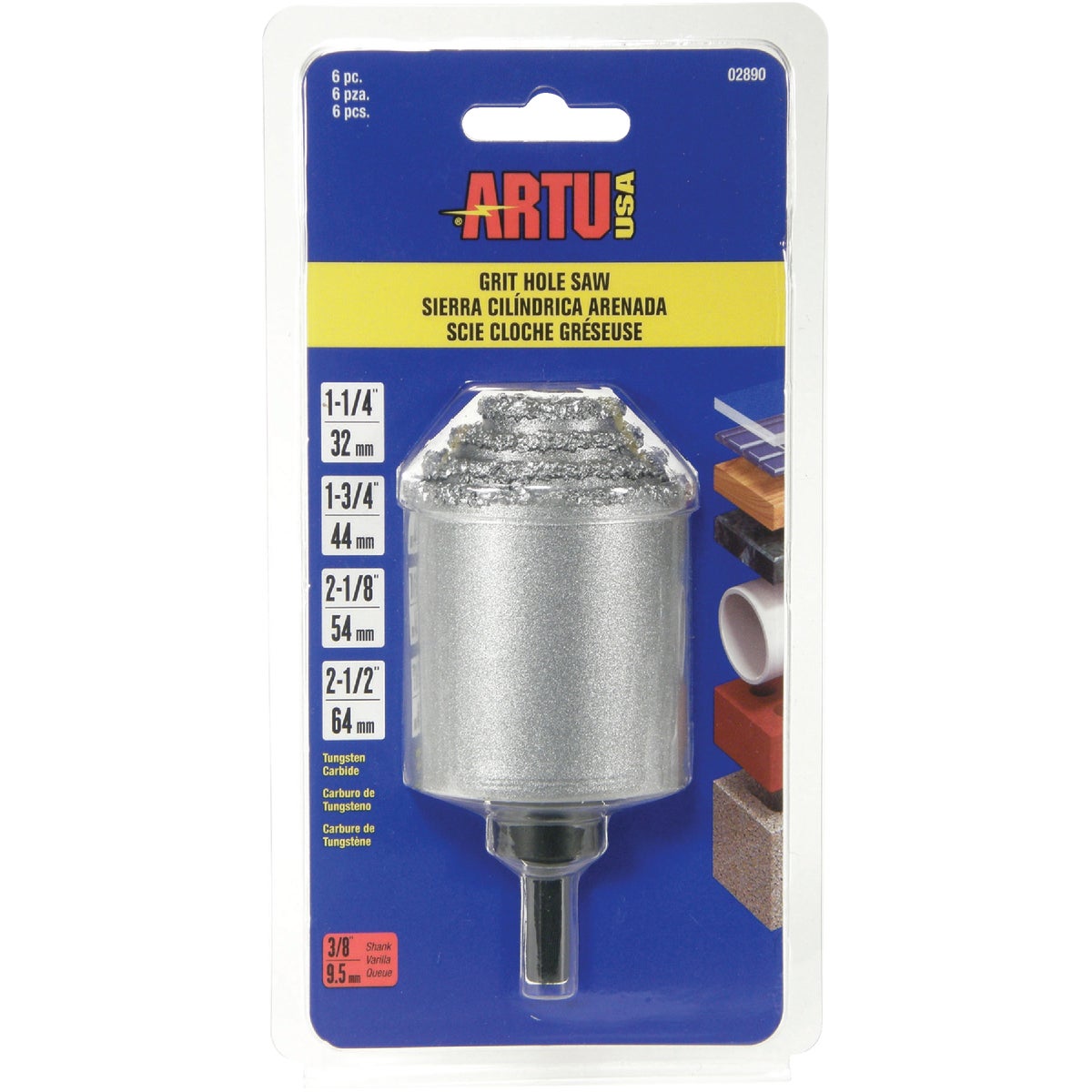 Item 301773, Includes arbor and pilot bit. Cuts abrasive construction materials.