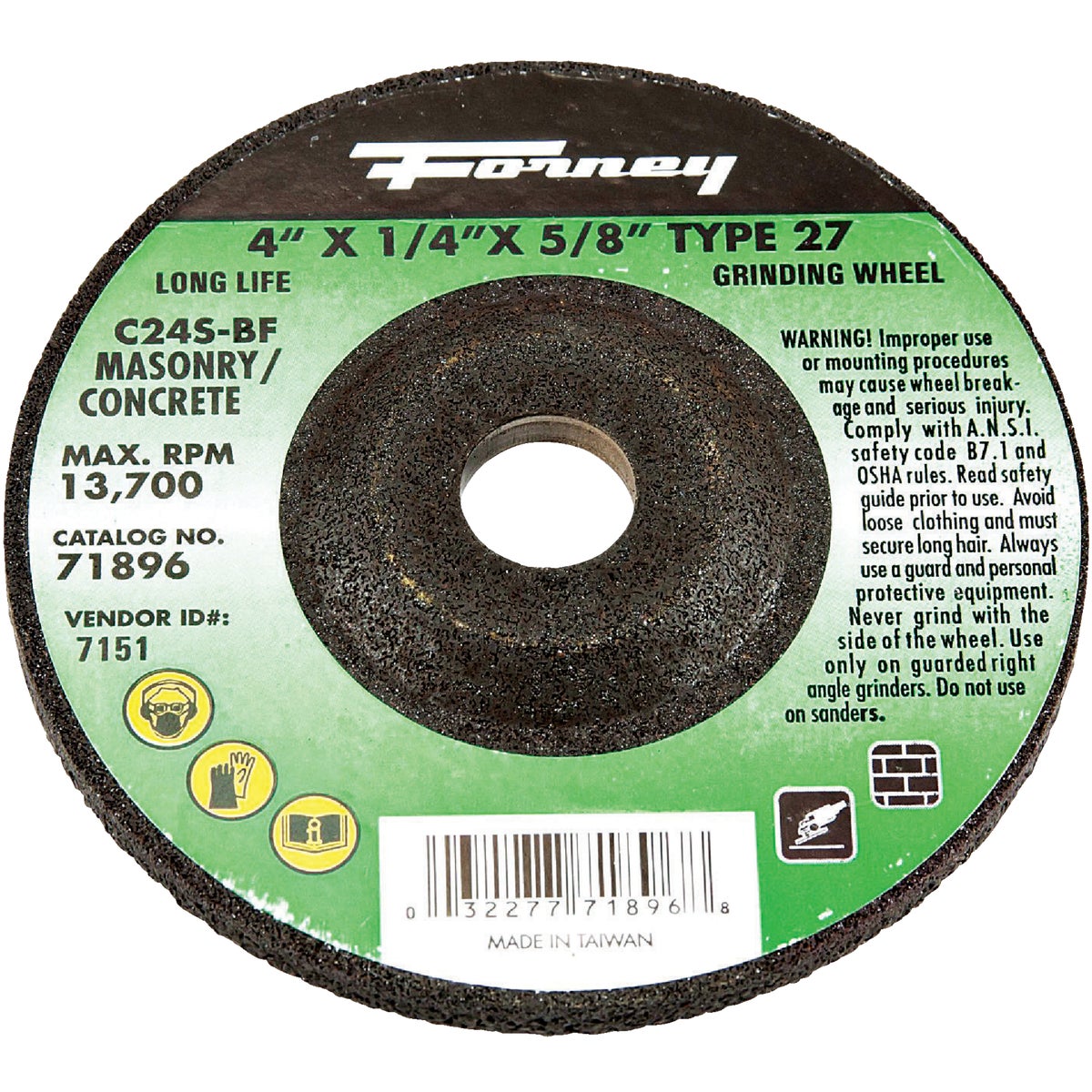 Item 301855, Type 27, depressed center grinding wheel is designed for cutting, grinding