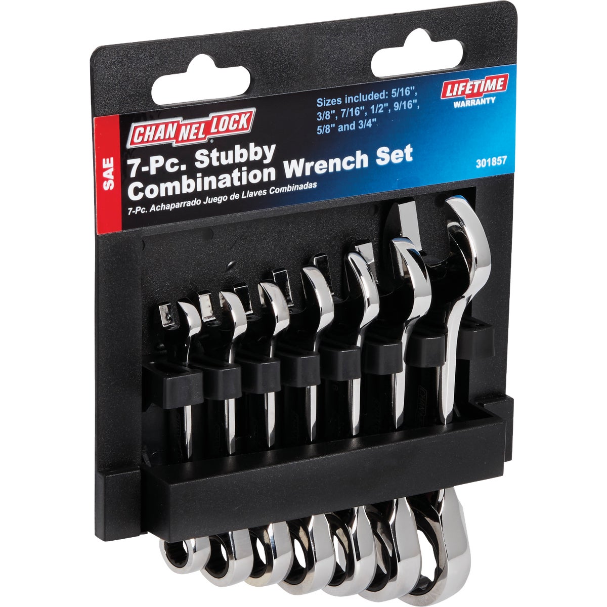 Item 301857, his 7-piece stubby-type metric ratcheting combination wrench set is ideal 