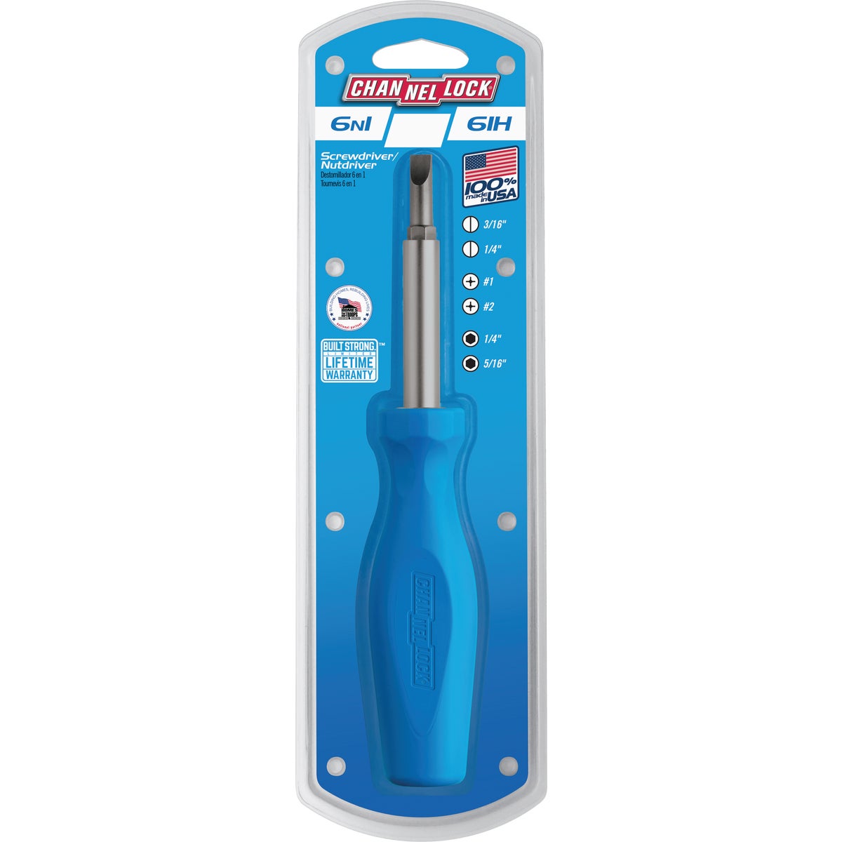 Item 302614, The CHANNELLOCK 61H 6-in-1 Multi-bit Screwdriver means business with two 