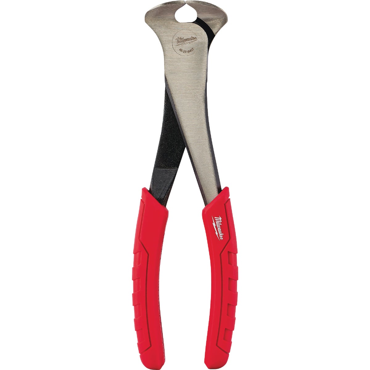 Item 303606, The Milwaukee 7" Comfort Grip Nipping Pliers feature hardened jaws with an 