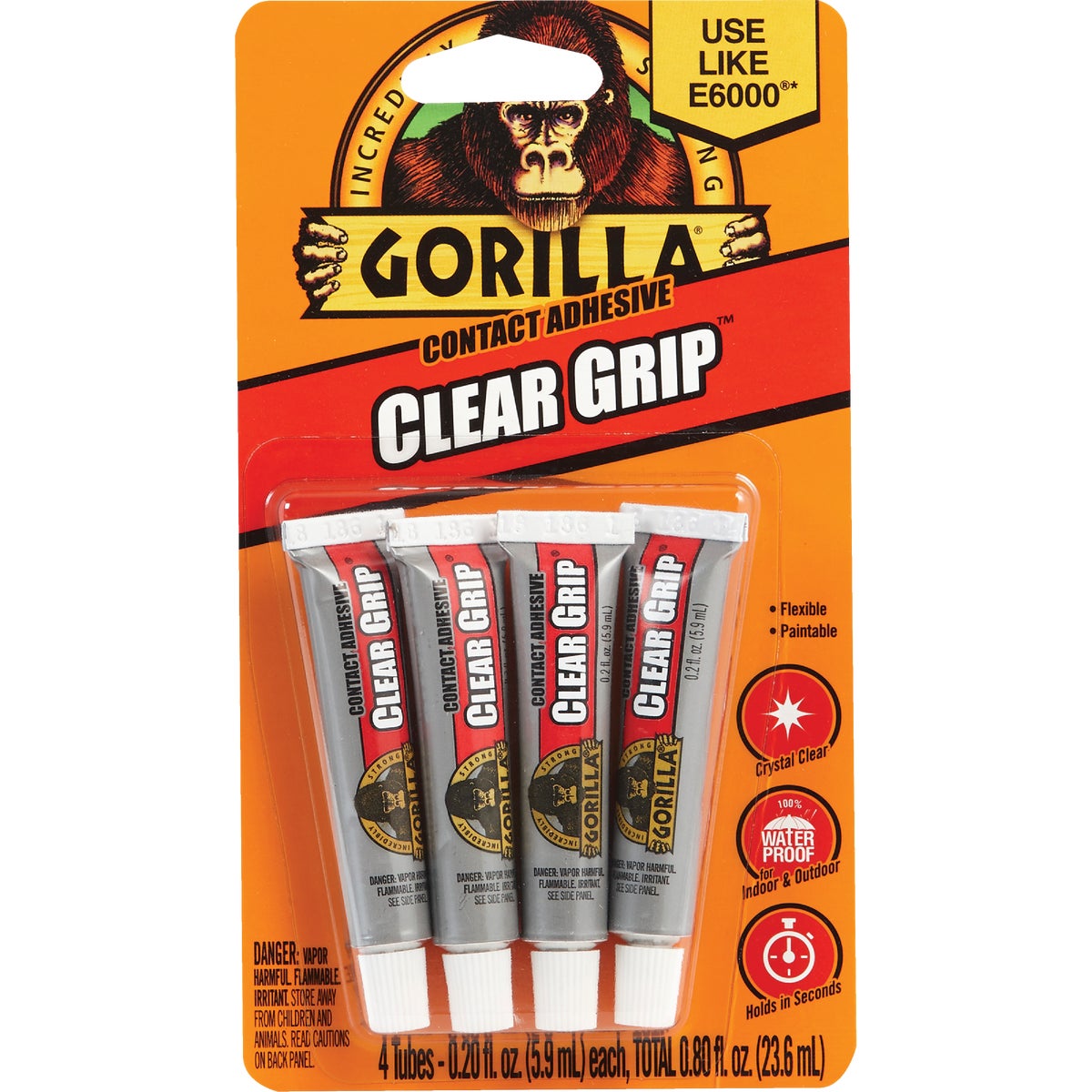 Item 303959, Gorilla Clear Grip is a flexible, fast-setting, crystal clear contact 